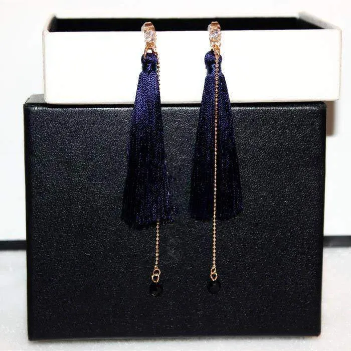 Long Tassel Dangle Earrings Zircon Dual-use Earrings