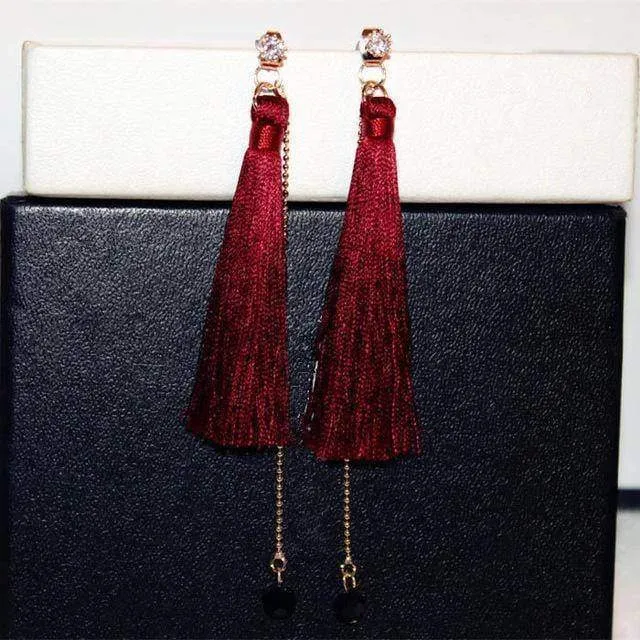 Long Tassel Dangle Earrings Zircon Dual-use Earrings