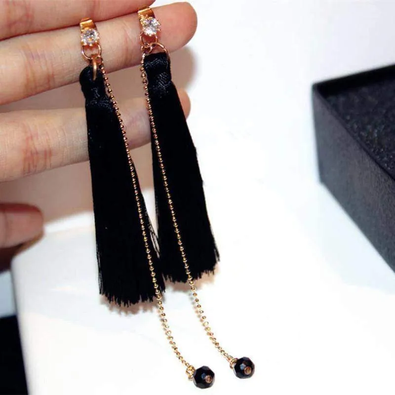 Long Tassel Dangle Earrings Zircon Dual-use Earrings