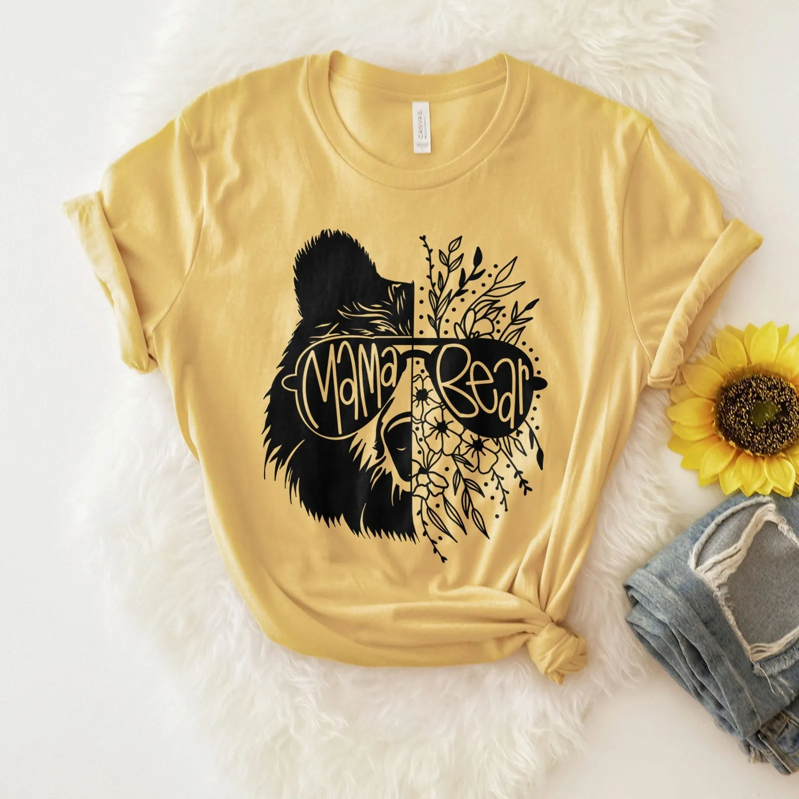 Mama Bear and Flowers Tee Shirts For Women - Christian Shirts for Women - Religious Tee Shirts