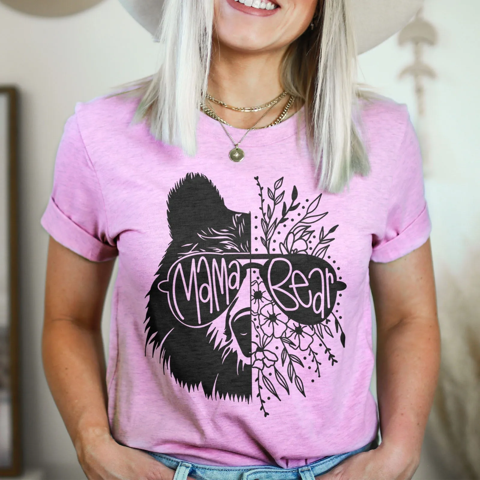 Mama Bear and Flowers Tee Shirts For Women - Christian Shirts for Women - Religious Tee Shirts