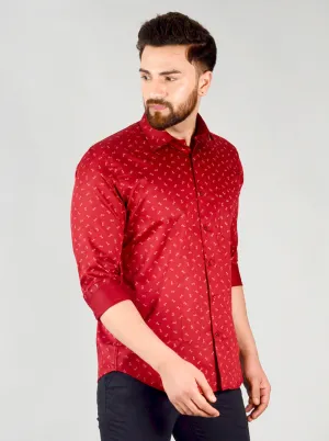 Maroon Printed Slim Fit Formal Shirt | Greenfibre