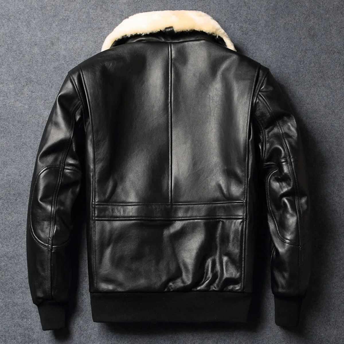 Men’s A2 Aviator Black Genuine Sheepskin Faux Fur Collar Air Force Pilot Casual Classic Bomber Leather Jacket