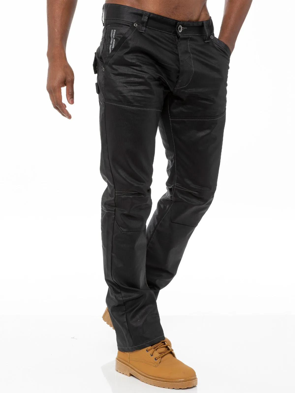 Mens Black Regular Fit Denim Jeans EZ329 | Enzo Designer Menswear