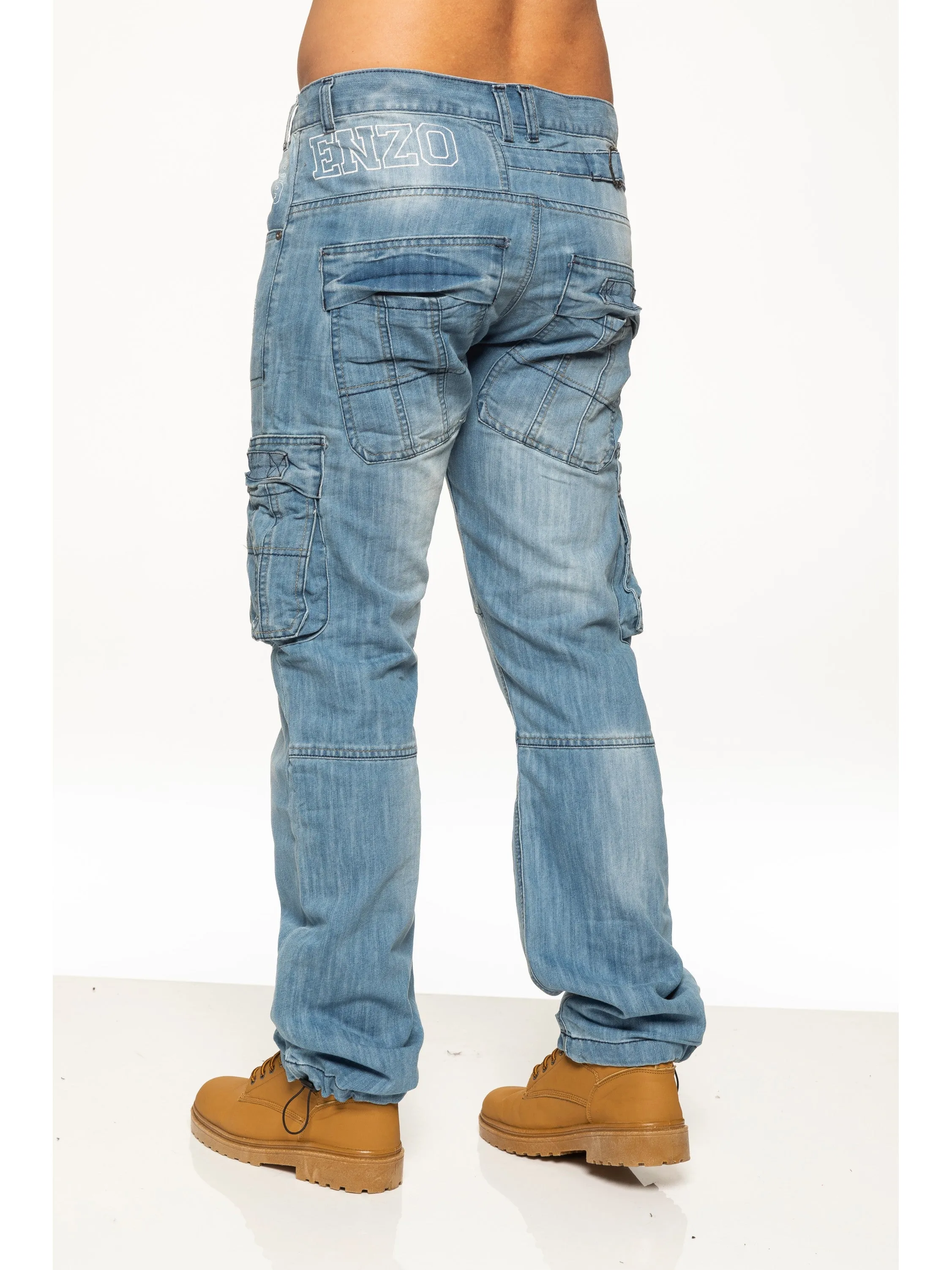 Mens Dark Blue Combat Denim Jeans | Enzo Designer Menswear