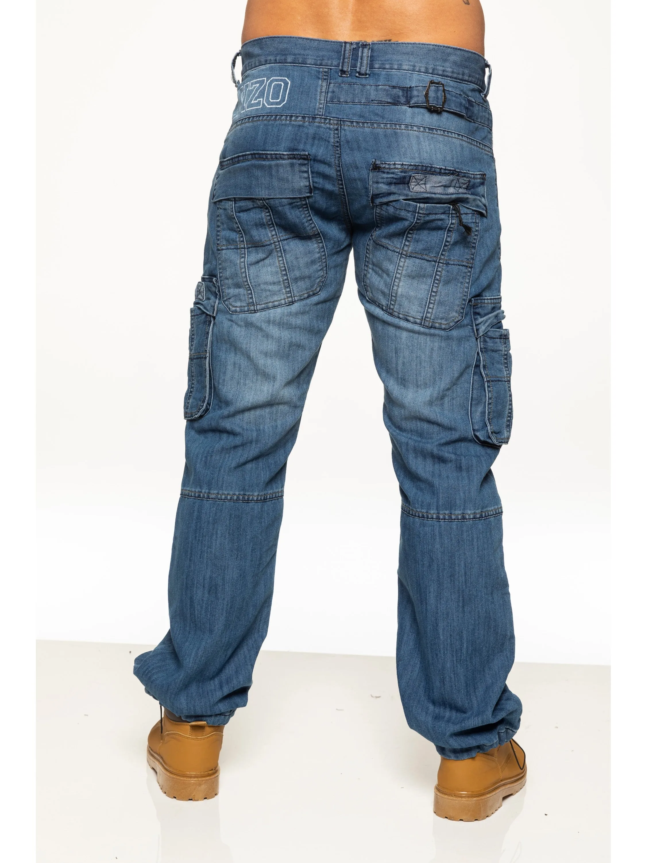 Mens Dark Blue Combat Denim Jeans | Enzo Designer Menswear