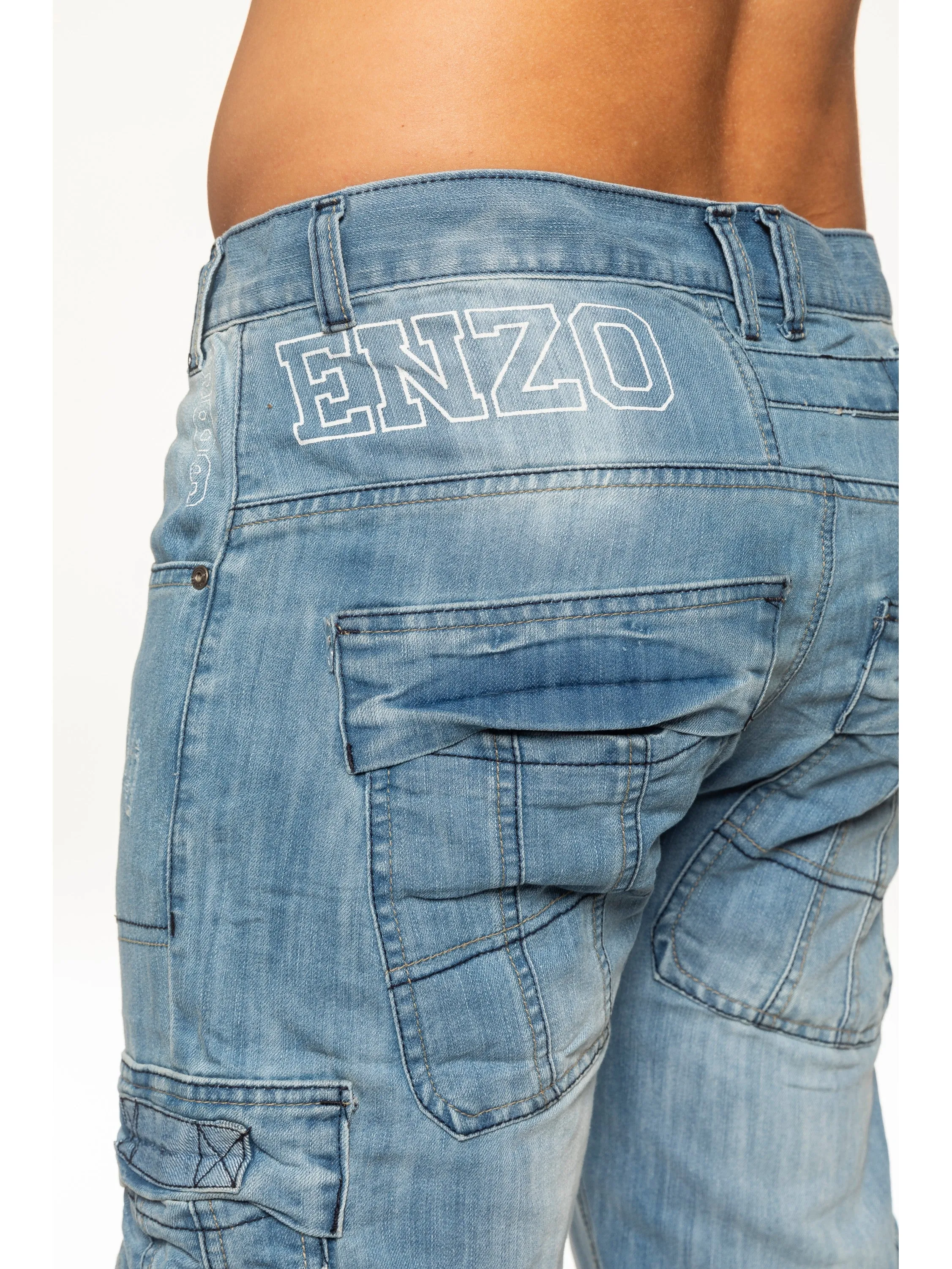 Mens Dark Blue Combat Denim Jeans | Enzo Designer Menswear