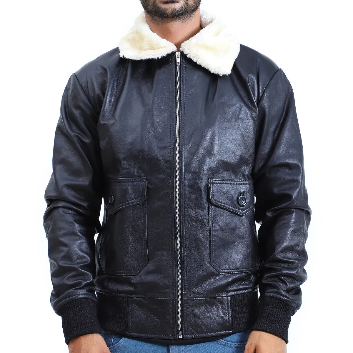 Mens Flight Aviator Bomber Leather Jacket