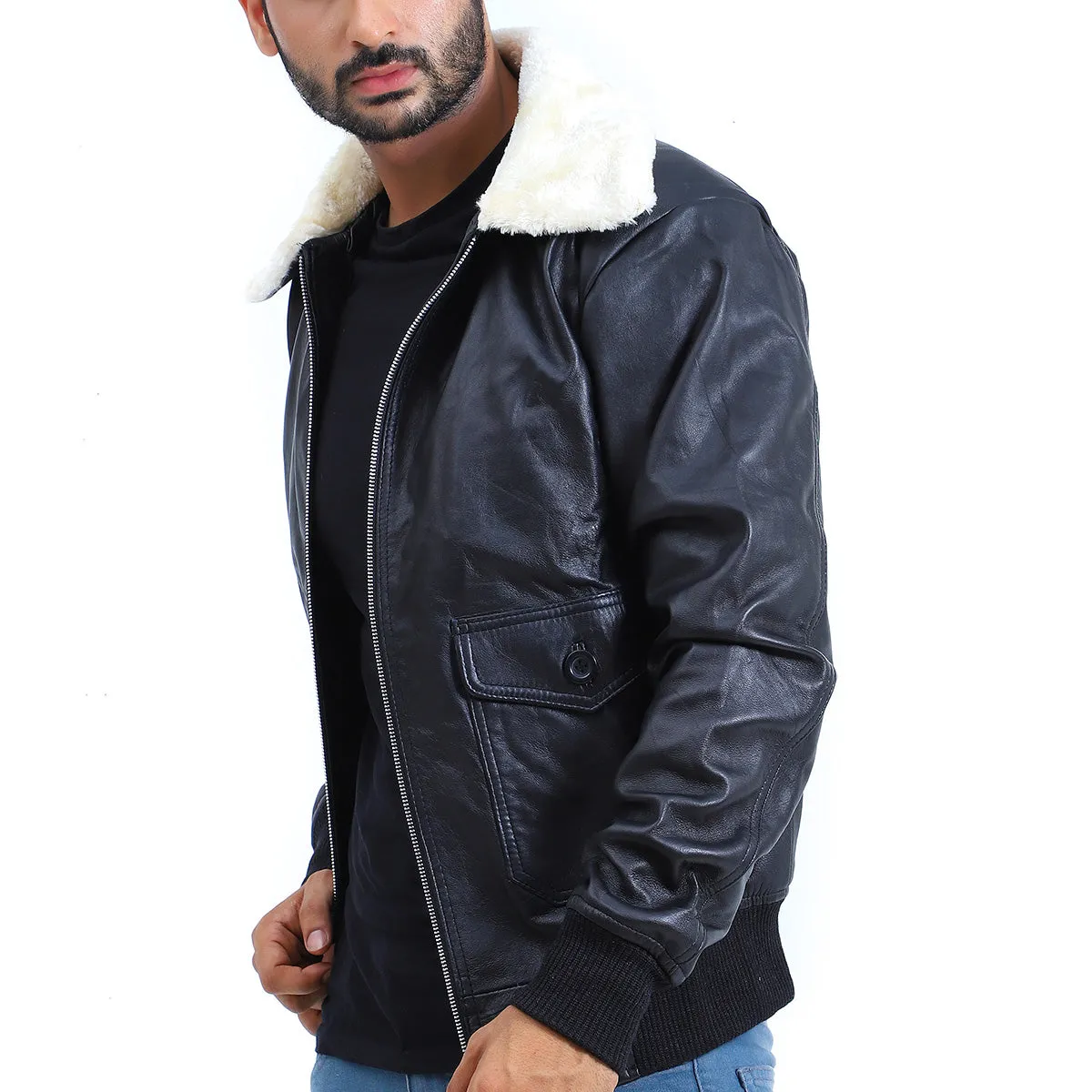 Mens Flight Aviator Bomber Leather Jacket