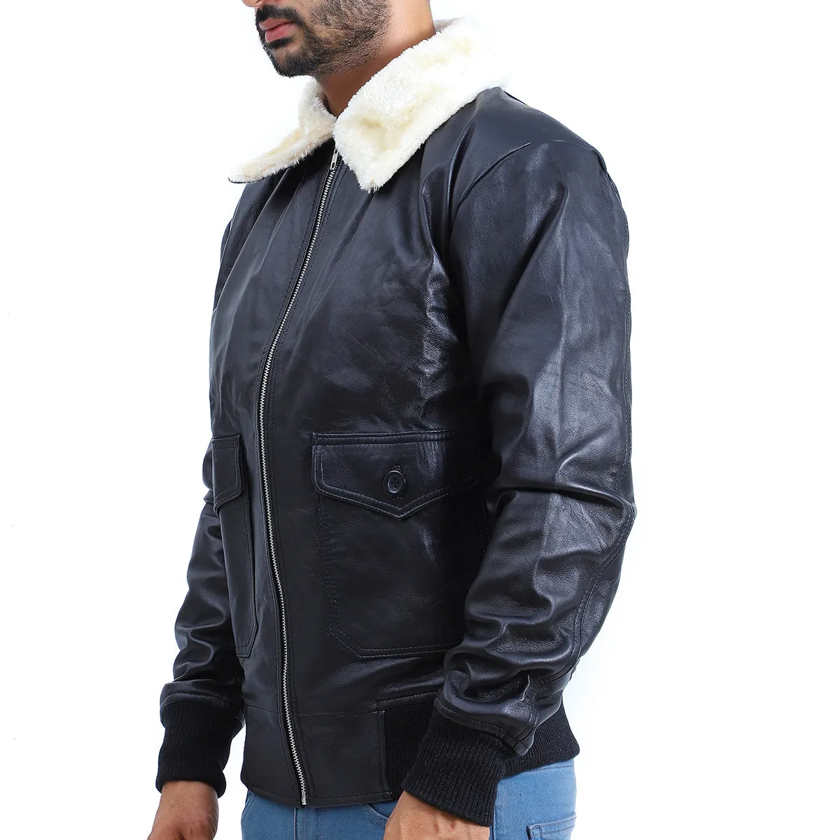 Mens Flight Aviator Bomber Leather Jacket