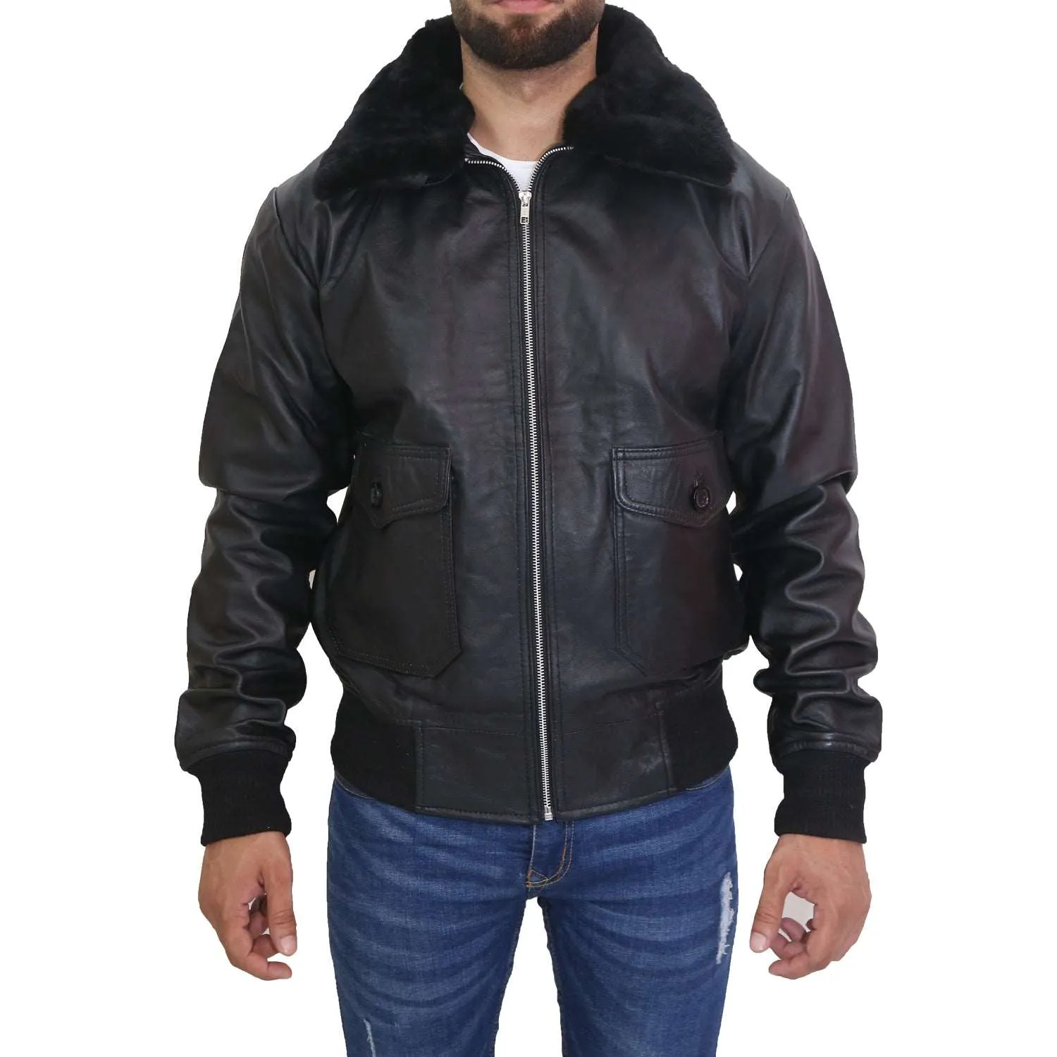 Men's G1 Navy Black Leather Jacket