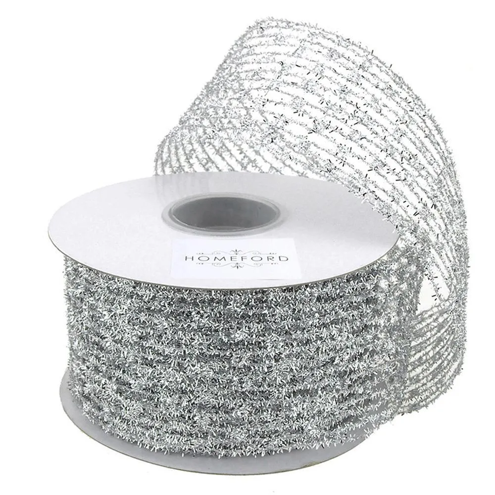 Mesh Net Glitter Ribbon Wired Edge, 2-1/2-inch, 10-yard