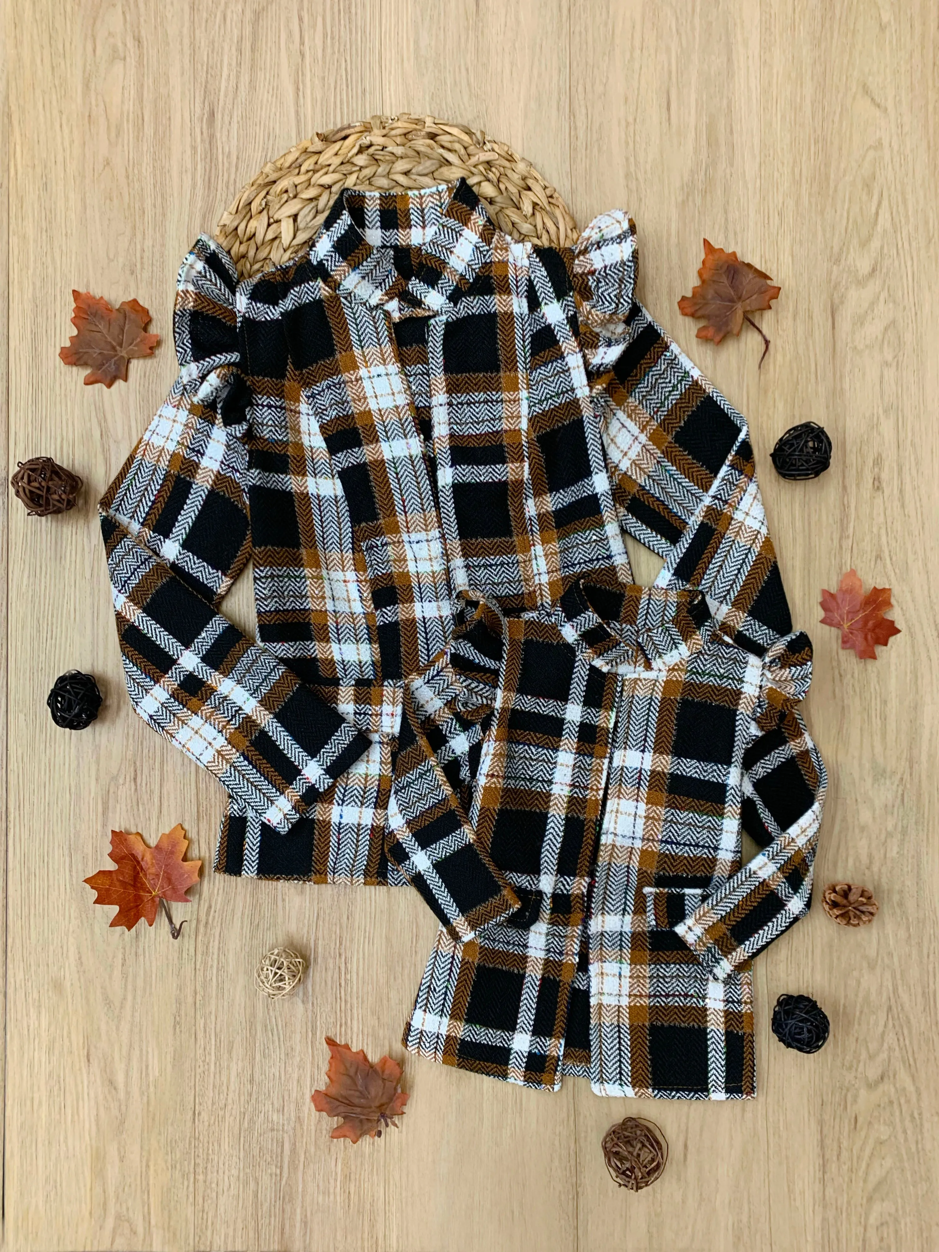 Mommy And Me Plaid Ruffled Bomber Jacket