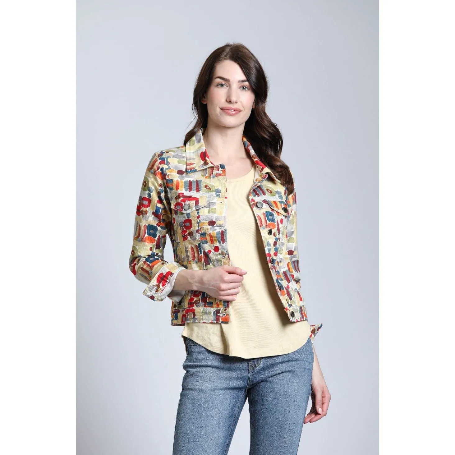 Multi-Color Printed Denim Jacket