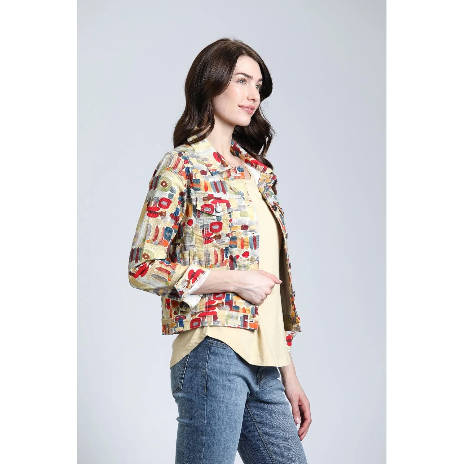 Multi-Color Printed Denim Jacket