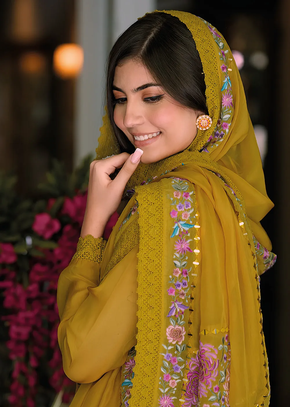 Mustard Organza Fancy Khatli Work Pakistani Style Suit