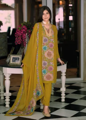 Mustard Organza Fancy Khatli Work Pakistani Style Suit