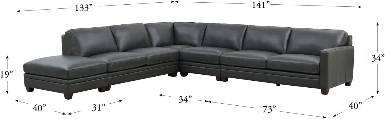 Naples Leather Sectional Collection, Quartz