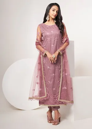 Onion Pink Net Embroidered Festive Salwar Suit