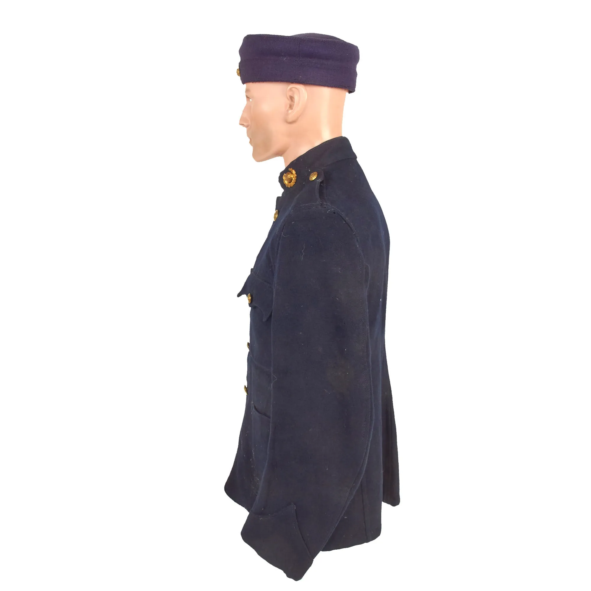 Original British Early 20th Century Named Royal Marines Light Infantry Plymouth Division Dress Blue Tunic With Cap and Service Information