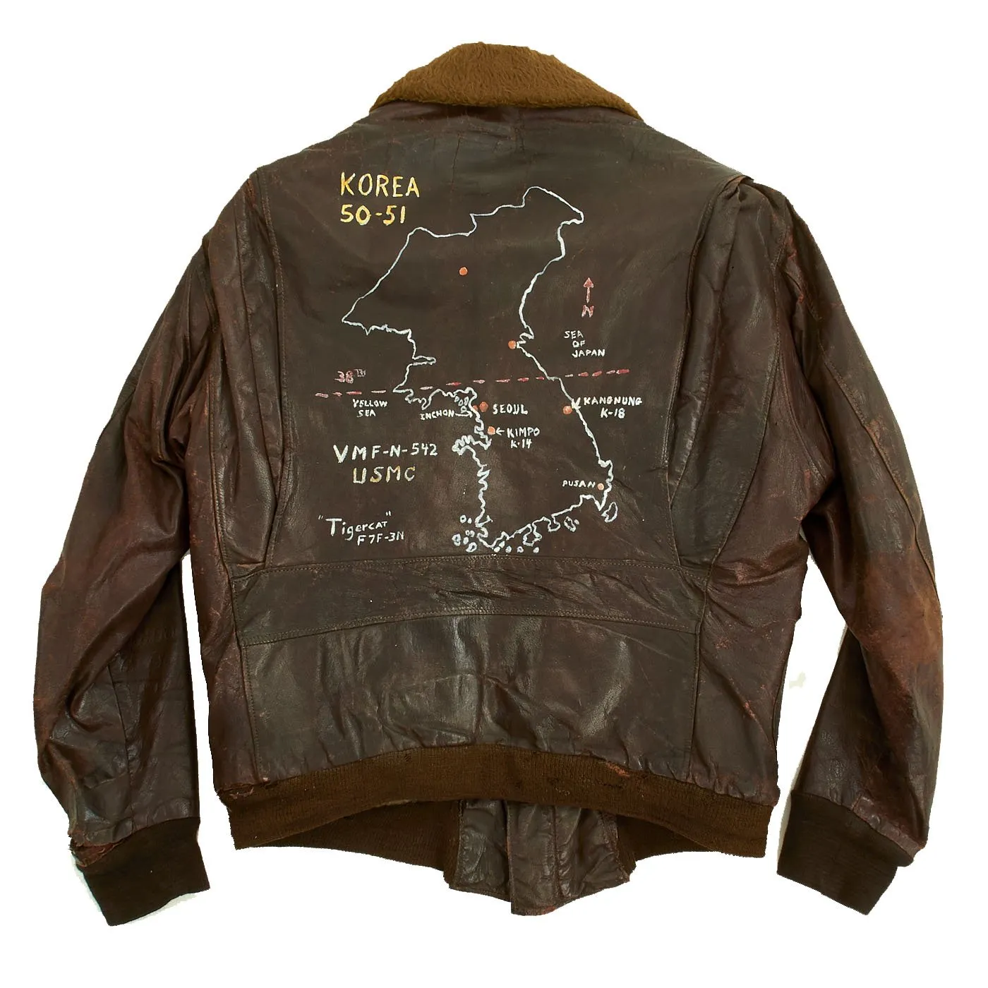 Original U.S. Korean War VMF-N-542 Bateyes Radio Operator Svoboda Painted G-1 Leather Flying Jacket