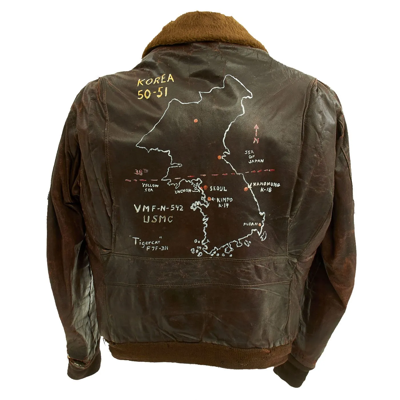 Original U.S. Korean War VMF-N-542 Bateyes Radio Operator Svoboda Painted G-1 Leather Flying Jacket