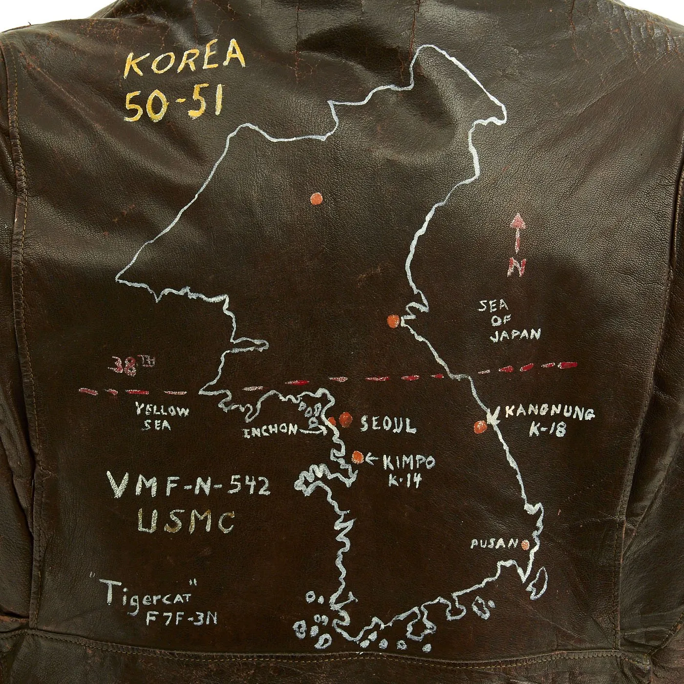 Original U.S. Korean War VMF-N-542 Bateyes Radio Operator Svoboda Painted G-1 Leather Flying Jacket