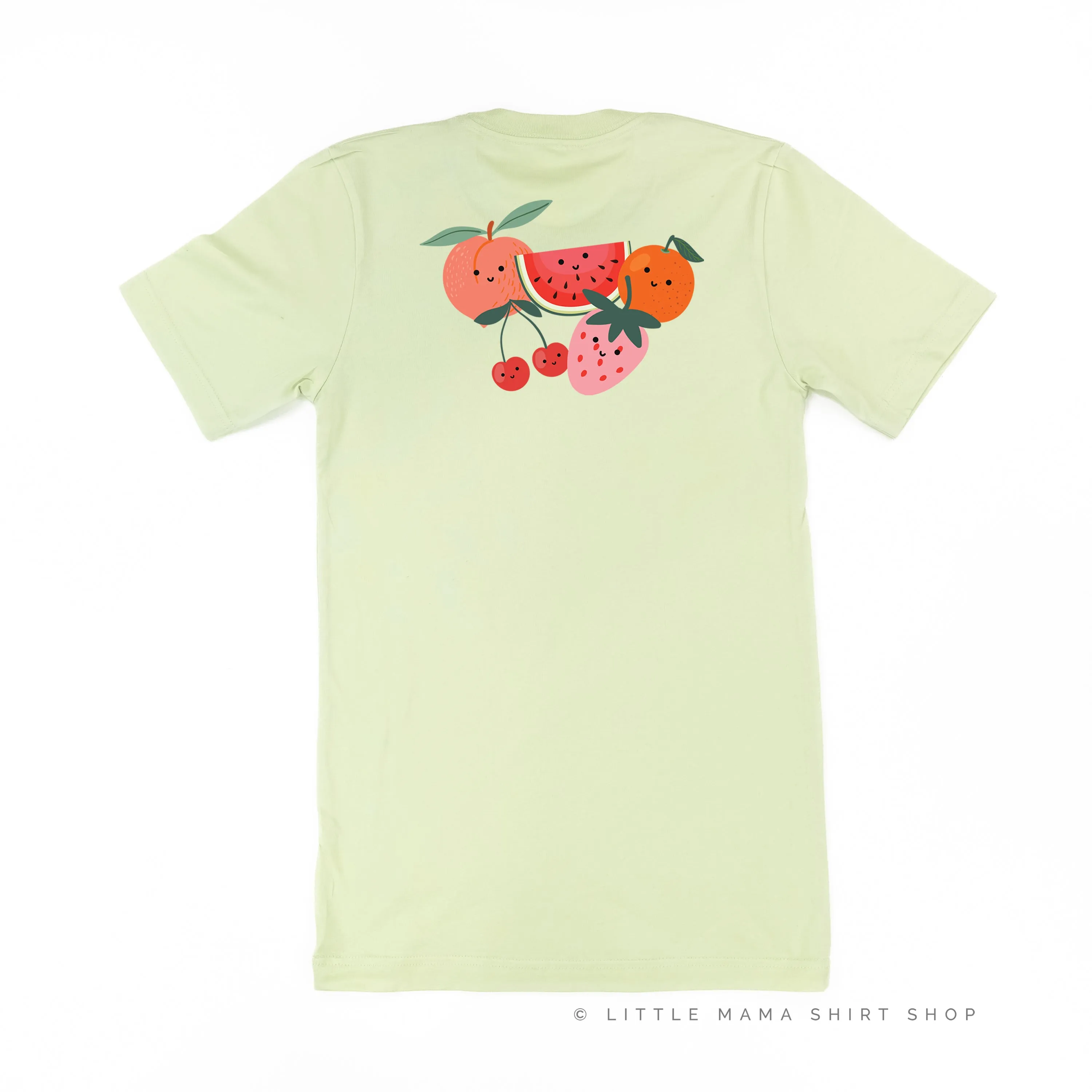 Pocket Fruit (Front) w/ Group of Smiley Fruit (Back) - Unisex Tee