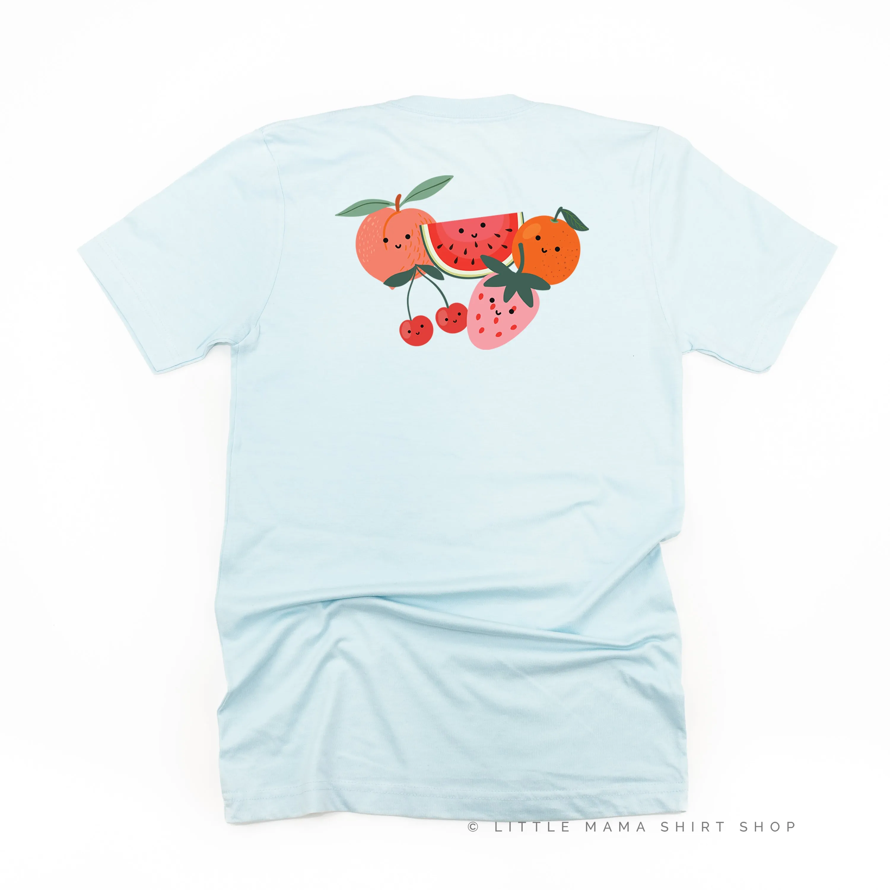 Pocket Fruit (Front) w/ Group of Smiley Fruit (Back) - Unisex Tee