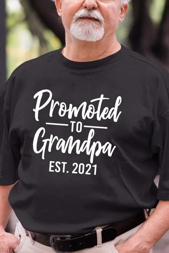 Promoted To Grandpa Est 2021 Men Graphic Short Sleeve T Shirts