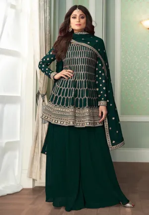 Shamita Shetty Teal Green Peplon Style Embroidered Palazzo Suit