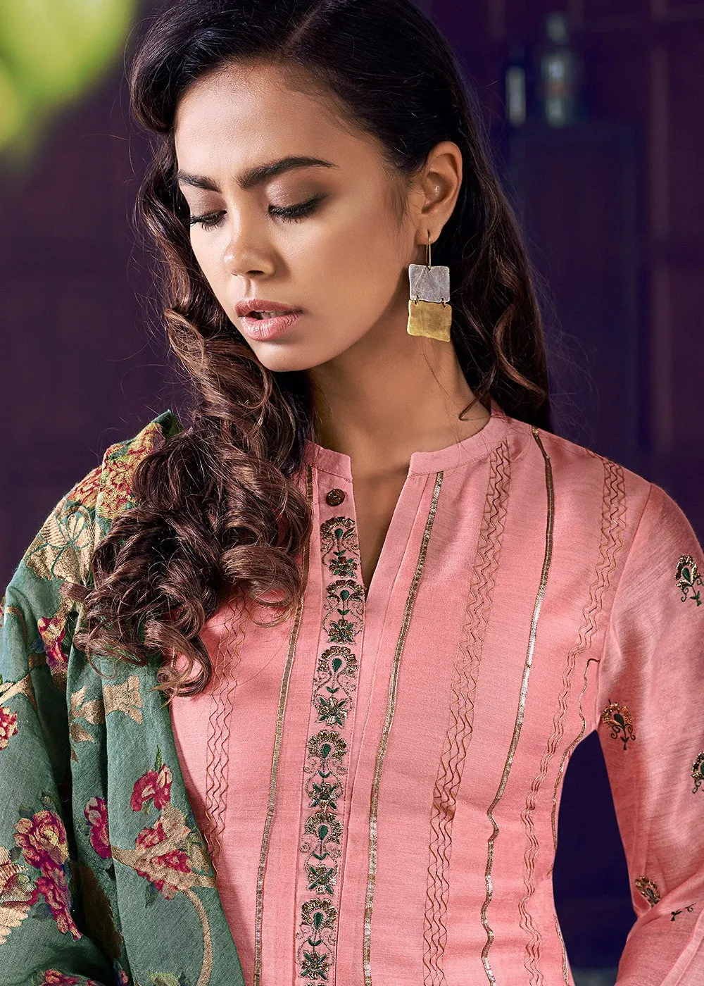 Sharara Style Salmon Pink Embroidered Designer Suit