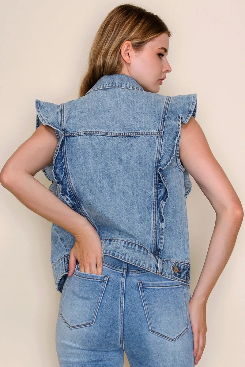 SIDE RUFFLE DENIM VEST