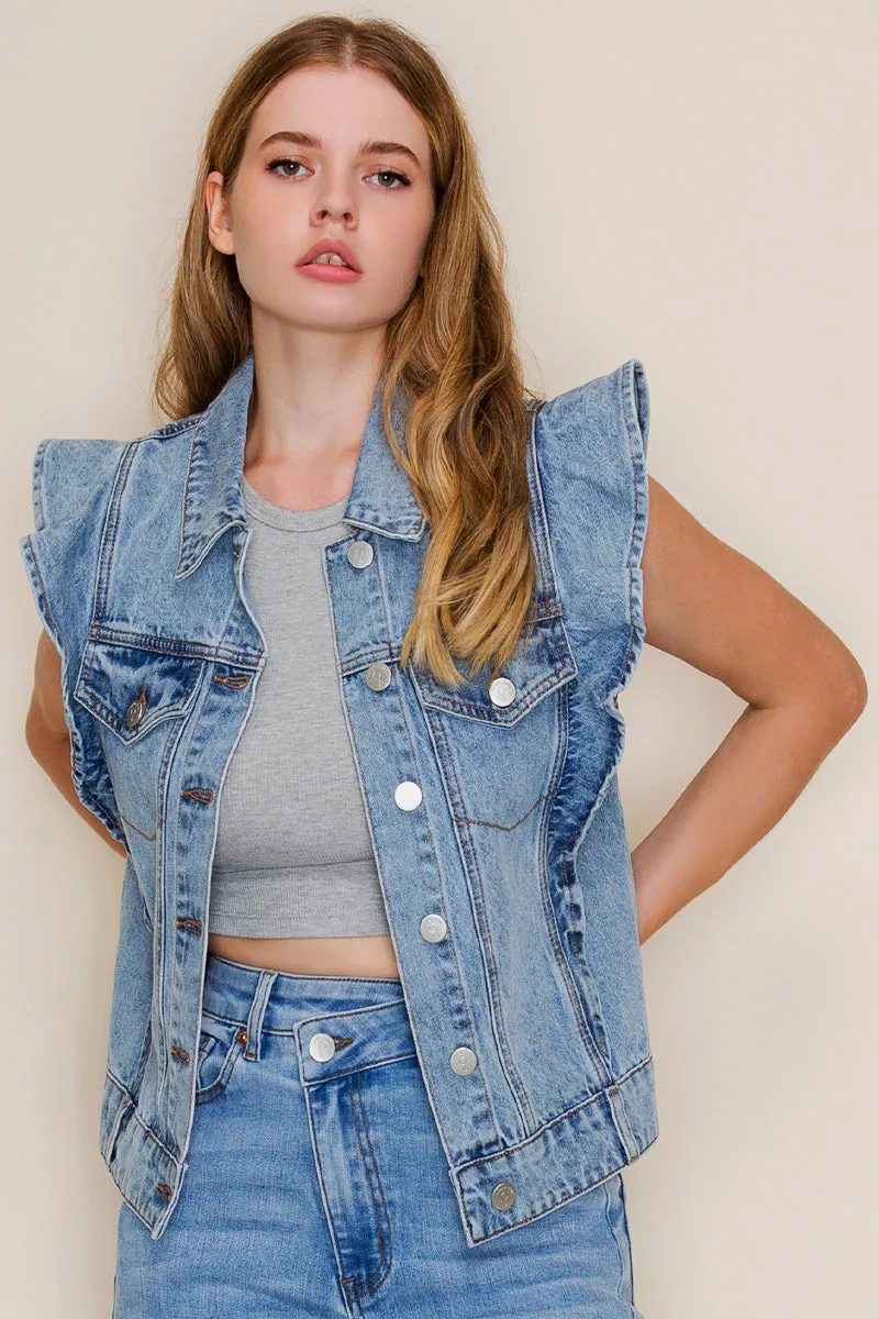 SIDE RUFFLE DENIM VEST