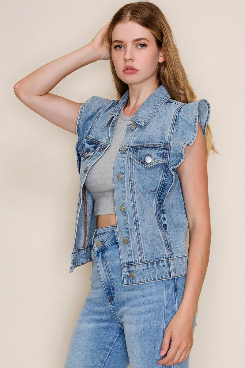 SIDE RUFFLE DENIM VEST