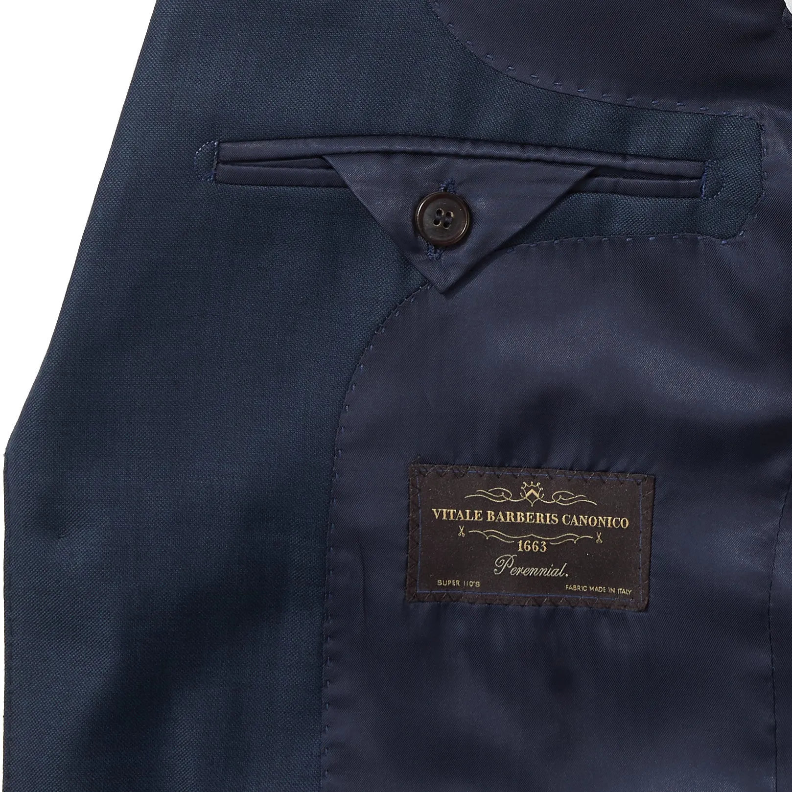 Slim Italian Wool Suit - Navy Sharkskin