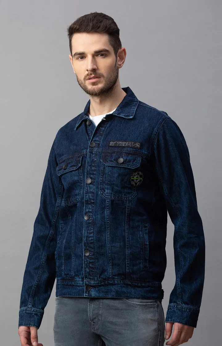 Spykar Blue Cotton Regular Fit Jacket For Men