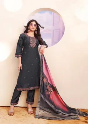 Stunning Grey Color Roman With Heavy Embroidery Work Kurti Suit For Women