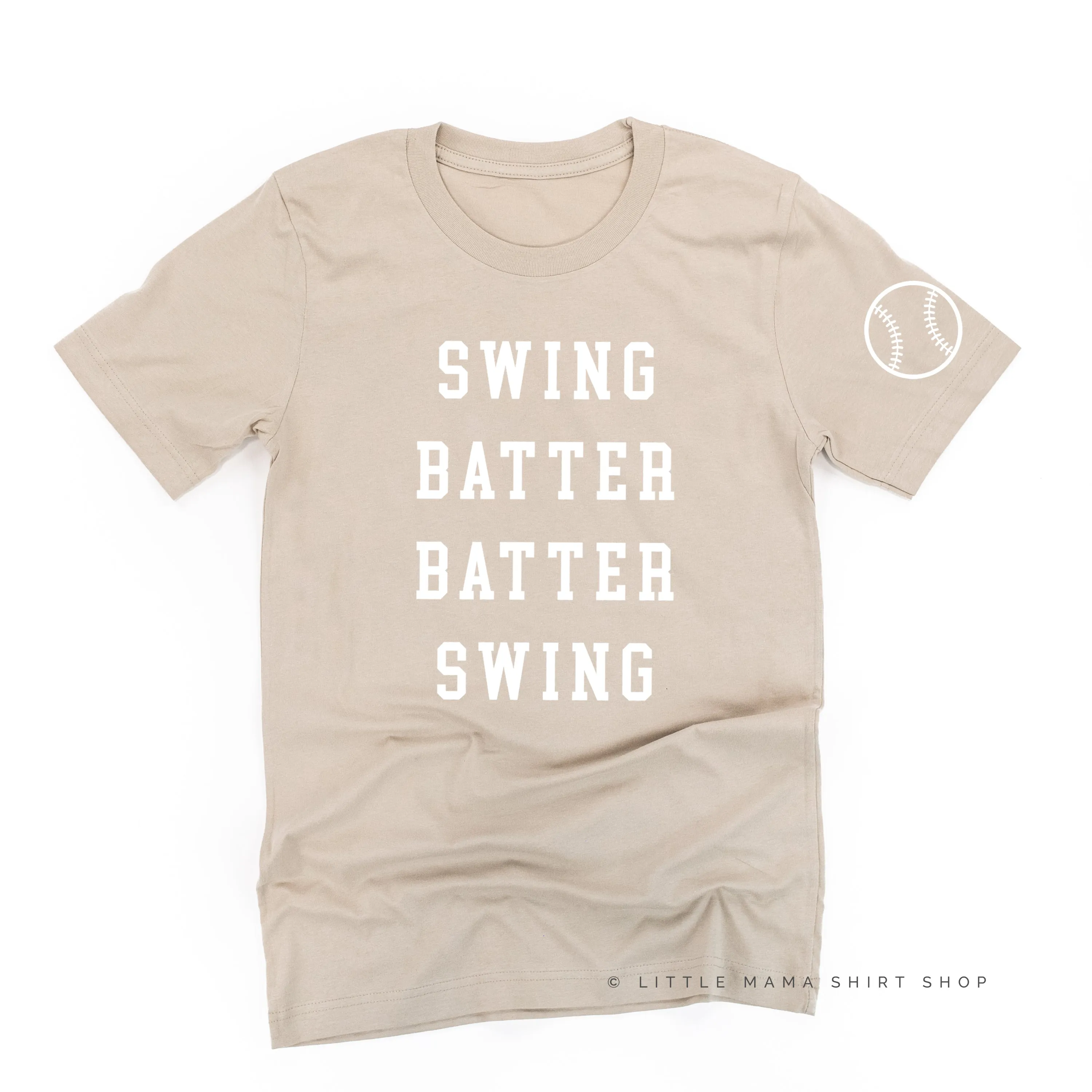 Swing Batter Batter Swing - Baseball Detail on Sleeve - Unisex Tee