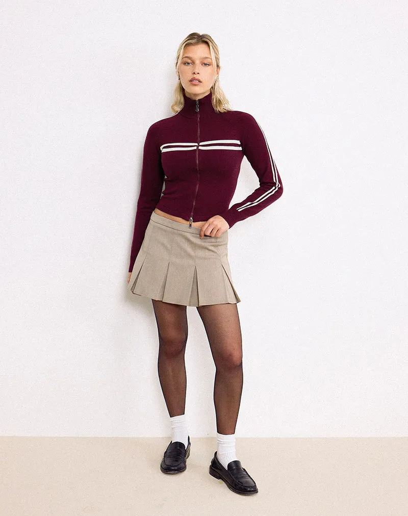 Talisa Zip Through Jacket in Maroon with White Stripe