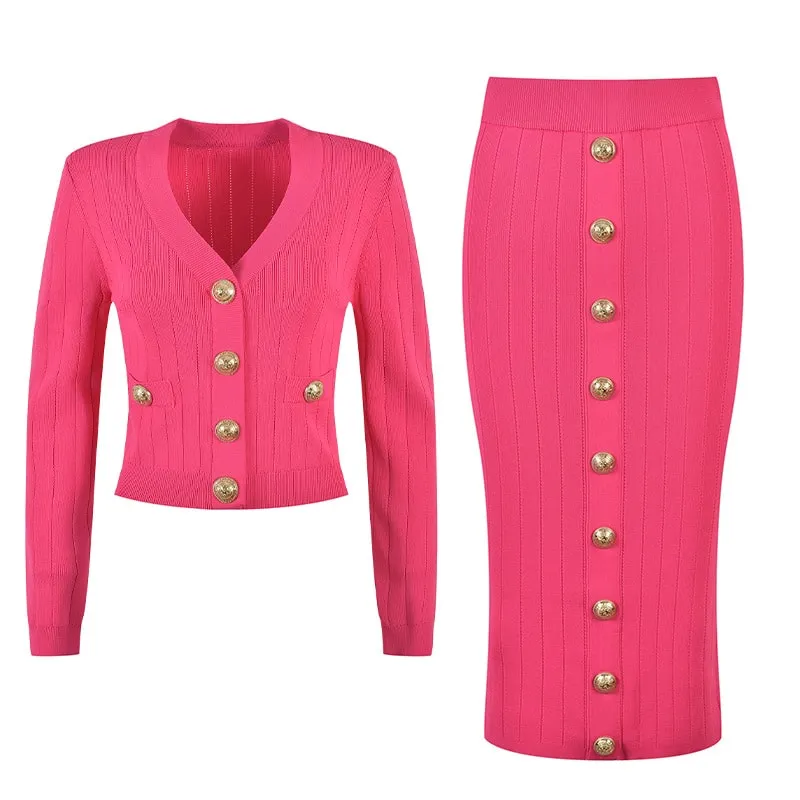 Women Knitwear Cardigan Top Skirt Suit