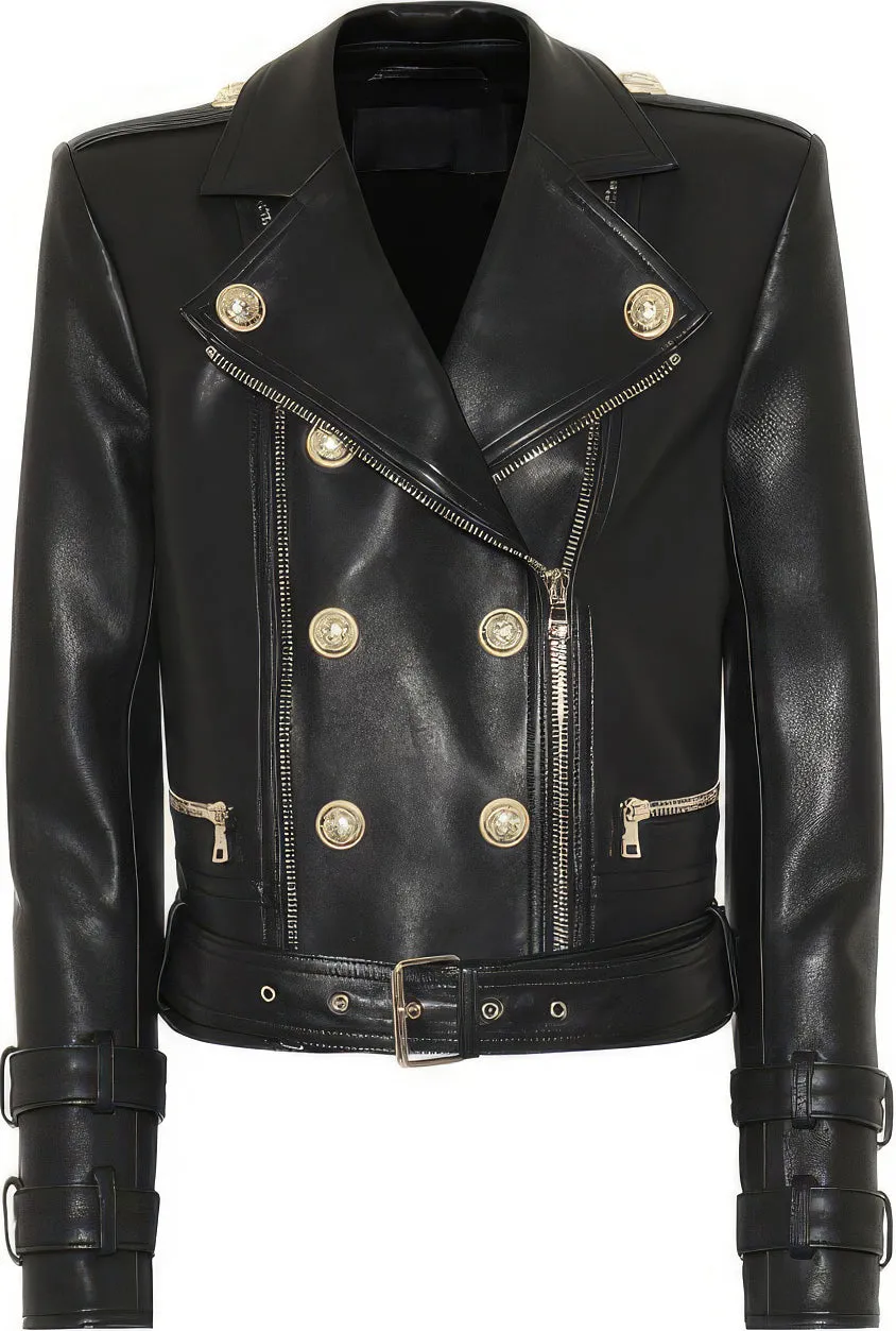 Women’s Black Genuine Sheepskin Asymmetric Crossover Fashion Casual Classic Lightweight Rider Leather Jacket