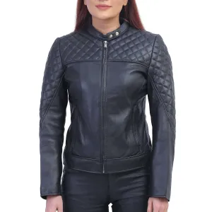 Womens Black Quilted Cafe Racer Jacket