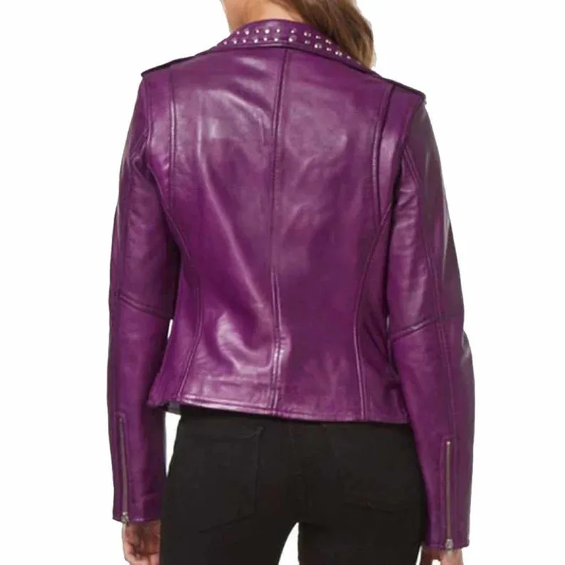 Women's Purple Biker Stud Jackets