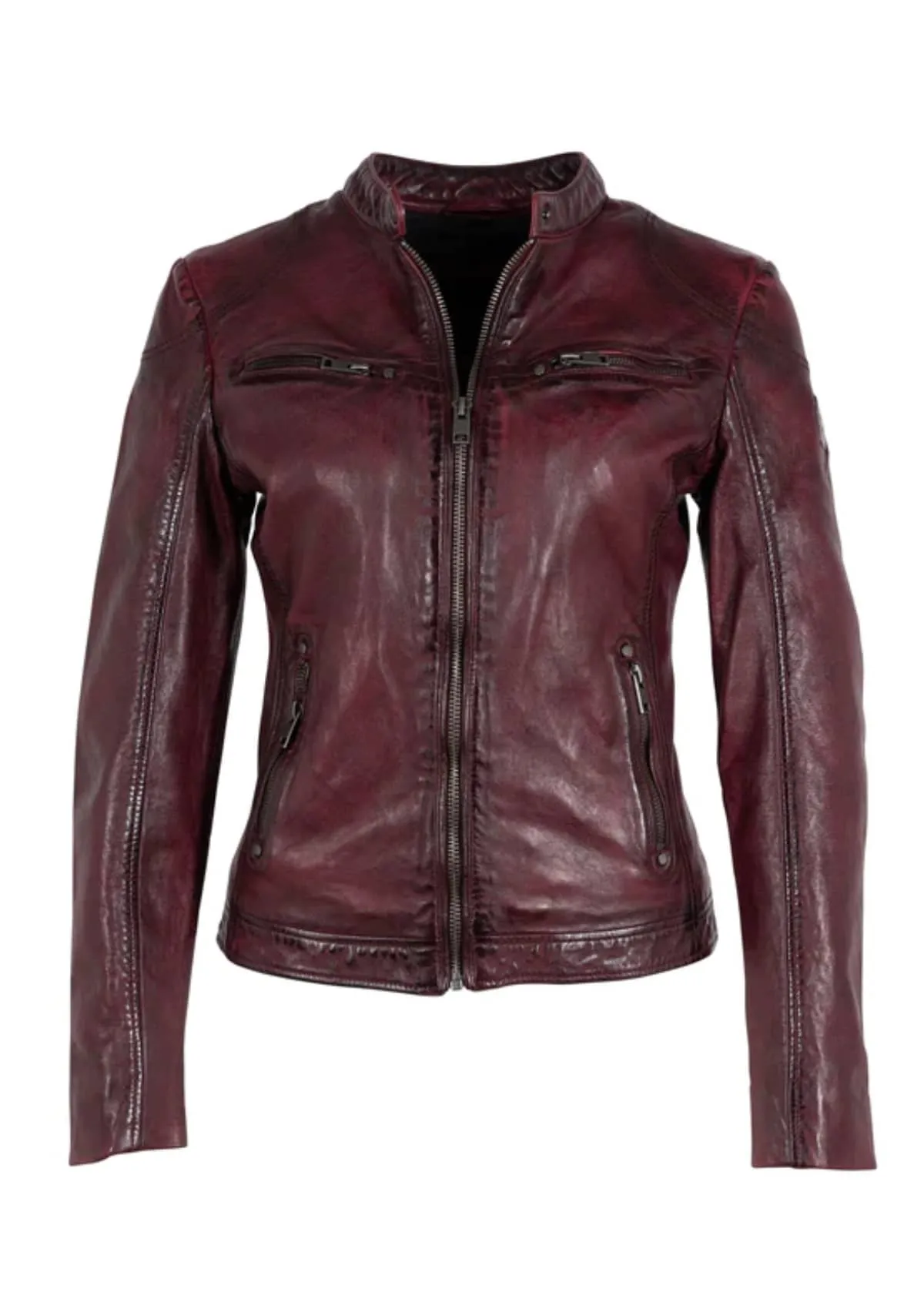 ZIYA Leather Jacket with Front Zip Pockets